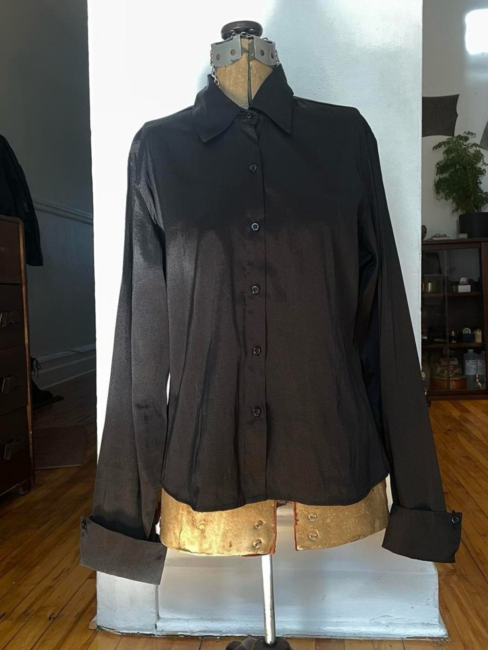 Classic Black Button-Up Women's Shirt 80s Vintage